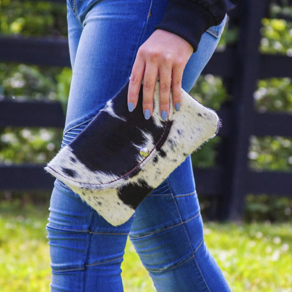 Spotted Black & White Cowhide Clutch