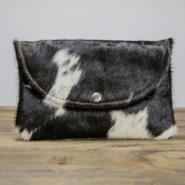 Clouded Black & White Cowhide Clutch