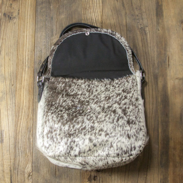 Brown and White Spotted Cowhide Large Crossbody Purse