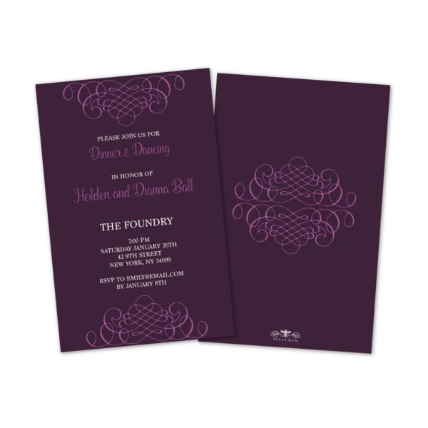 Purple Scroll Personalized Wedding Reception Invitations