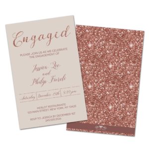 Rose Gold Sparkle Personalized Engagement Party Invitations