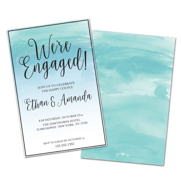 Watercolor Stripe Personalized Engagement Party Invitations