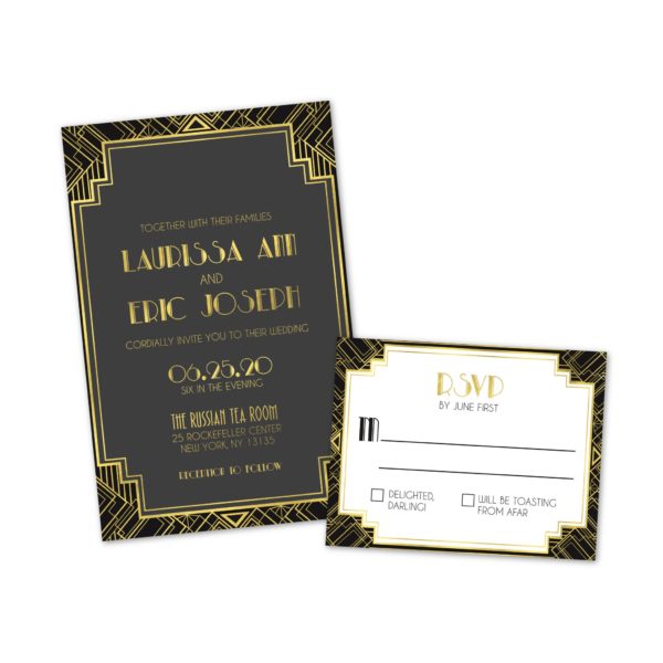 Art Deco Personalized Wedding Invitations with Response Cards