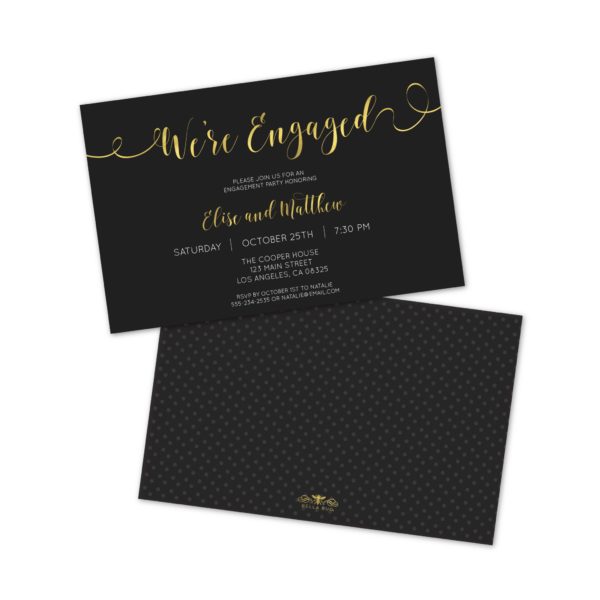 Black and Gold Personalized Engagement Party Invitations