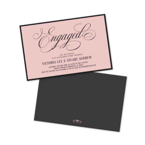 Pink and Black Personalized Engagement Party Invitations