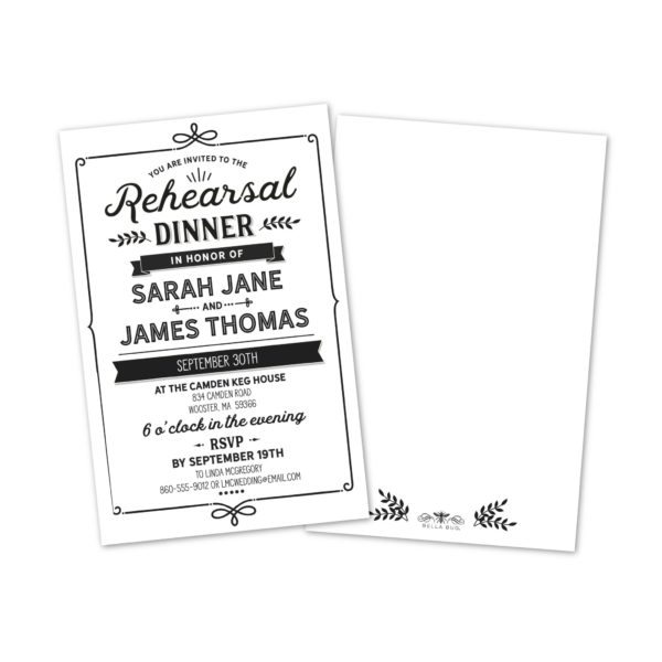 Black and White Text Personalized Rehearsal Dinner Invitations