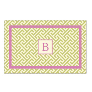 Green & Pink Greek Key Monogram Paper Placemats