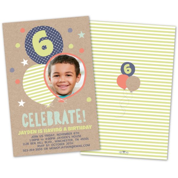 Kraft Balloons Personalized Kids Birthday Party Invitations
