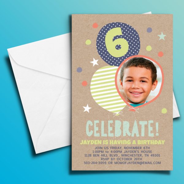 Kraft Balloons Personalized Kids Birthday Party Invitations