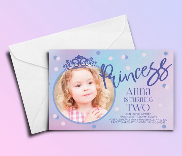 Purple Princess Personalized Kids Birthday Party Invitations