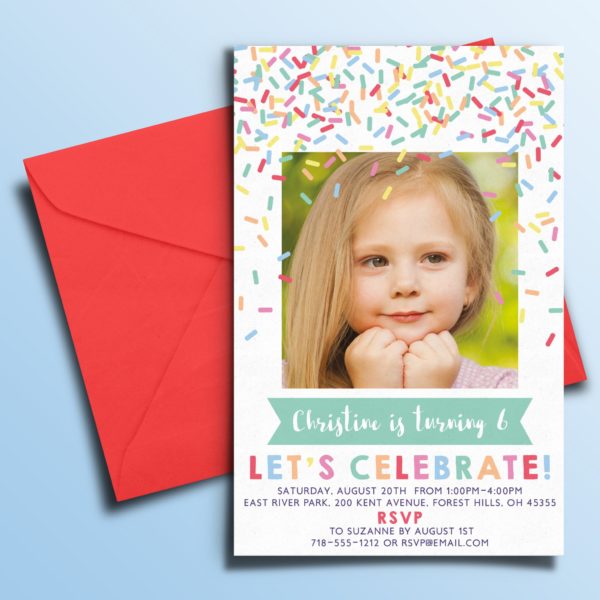 Sprinkles Personalized Kids Birthday Party Invitations