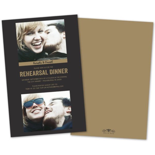 Black and Gold Photo Personalized Rehearsal Dinner Invitations