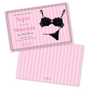 Pink Stripes & Lingerie Set Personalized Lingerie Shower Invitations