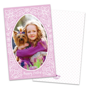 Floral Purple Line Art Personalized Photo Easter Card