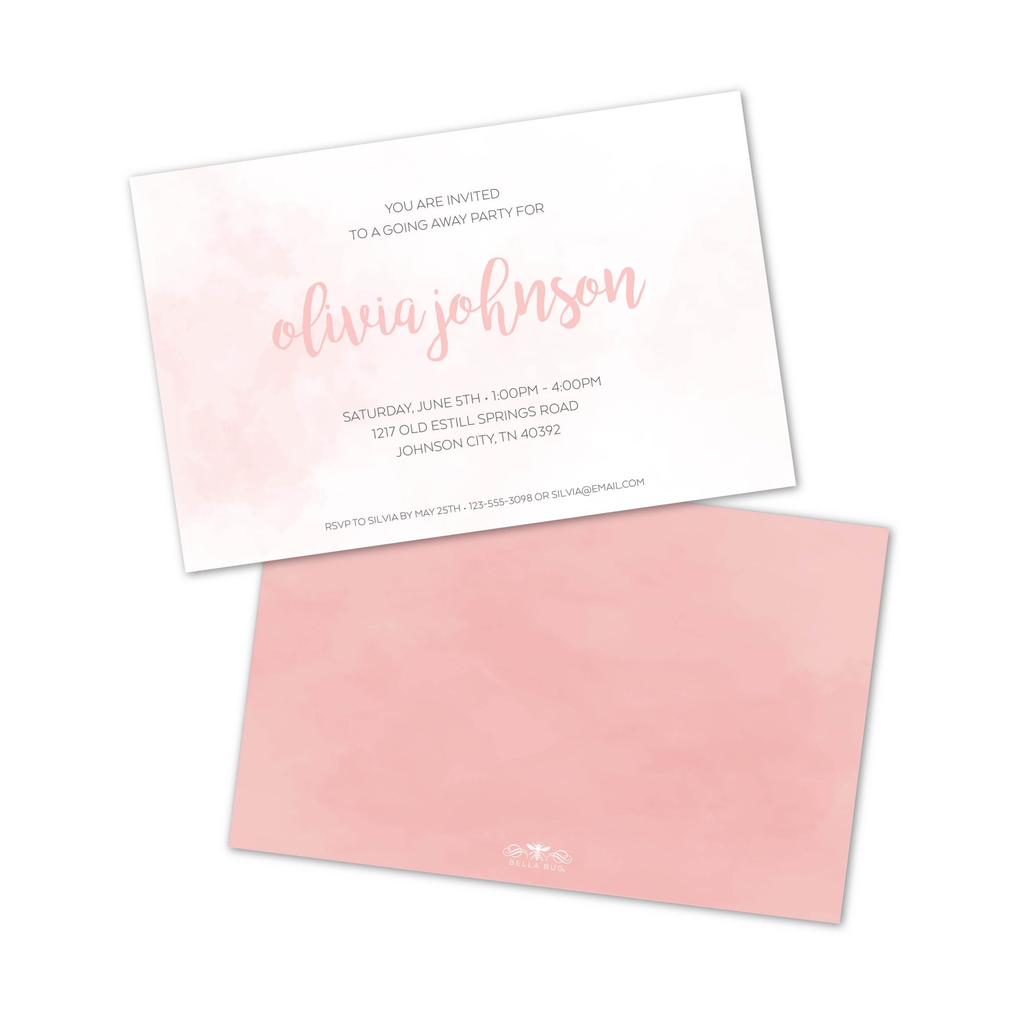 Pink Watercolor Personalized Party Invitations Bella Bug Pink Watercolor Personalized Party Invitations