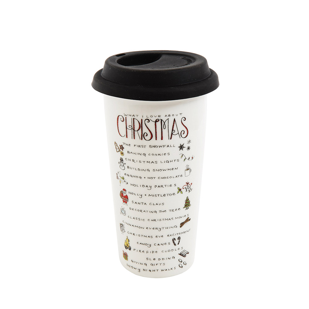 Christmas Actually – Travel mug with a handle – Anglotees